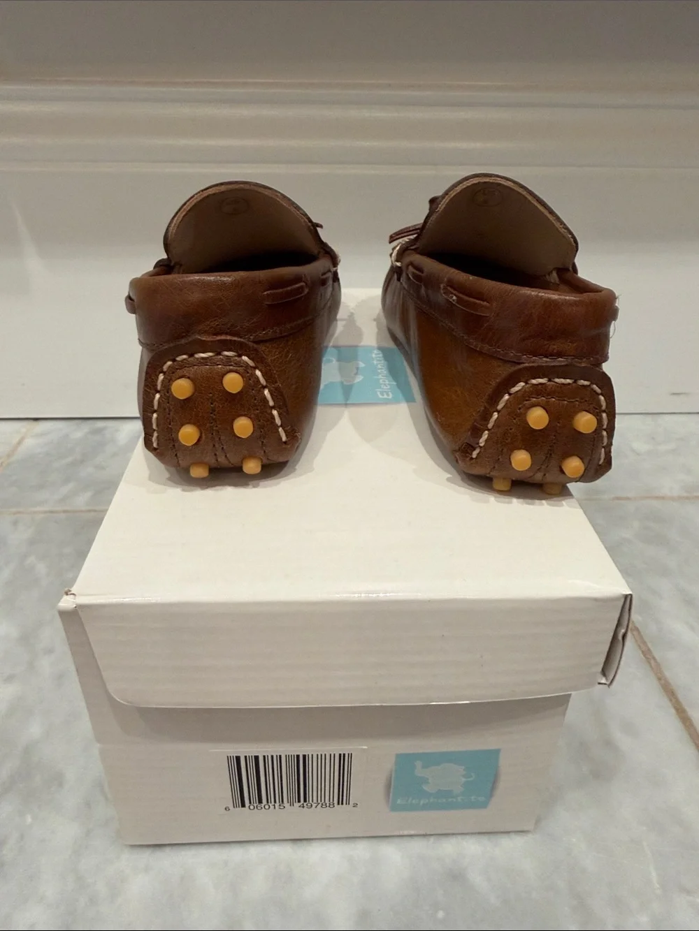 Elephantito Chestnut Brown Leather Moccasins with Bow Trim